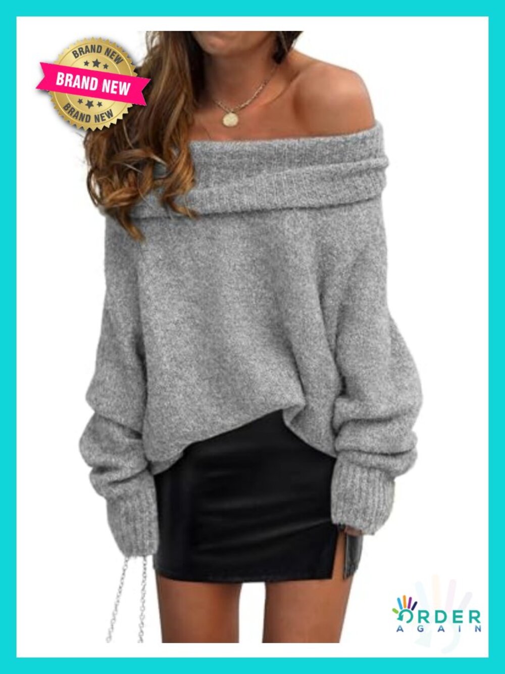 Off The Shoulder Knit Pullover Sweater Long Sleeve Loose Fit